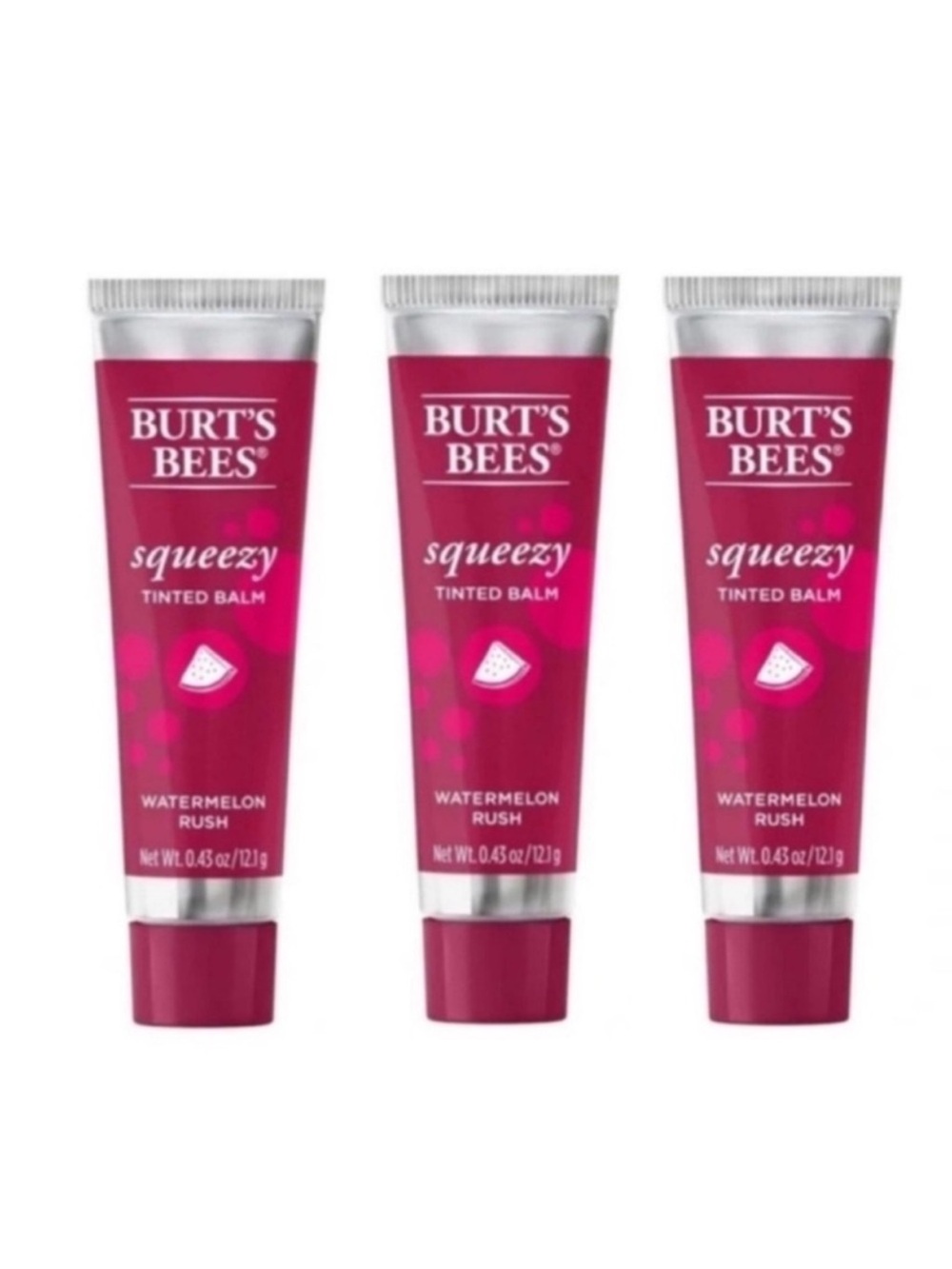 New 3 Burt’s Bees Watermelon Rush Squeezy Tinted Balms